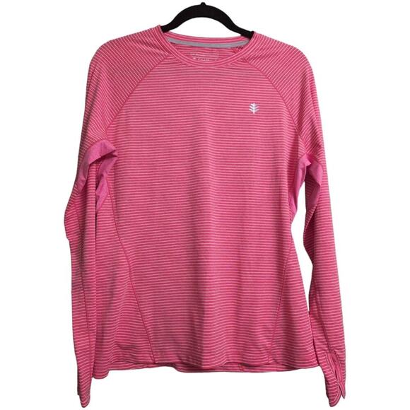 Coolibar Devi L/S Fitness T-Shirt Salmon Striped Crew Neck Raglan 01496 Size M - Picture 1 of 12